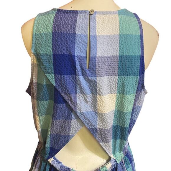 LOFT Blue Plaid Seersucker Midi Dress Size L - Picture 6 of 9